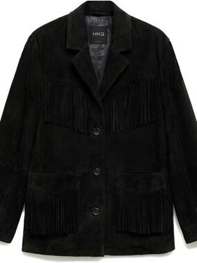 Mango Black Suede Fringe Coat